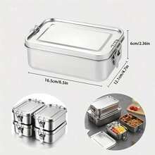 304 Stainless Steel Insulated Portable Lunch Box - Lightweight And Portable Square Bento Box With Airtight Lid, Suitable For Microwave And Refrigerator, Ideal Meal Prep Container For Office Workers And Travelers - Light Grey - View 9