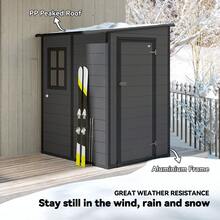 Outsunny 4 X 5FT Lean To Outdoor Storage Shed With Floor, Plastic Garden Tool Storage House Organizer With Window, Vent And Plastic Roof For Backyard, Patio, Lawn, Dark Grey - 深灰色 - 查看 3