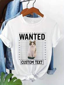 [Personalized Product] Personalized T-Shirt With Funny Pet Photo, T-Shirt With Personalized Text And Photo, T-Shirt With Cat Photo, T-Shirt With Family Photo, Personalized Gift T-Shirt, T-Shirt With Dog Photo, Gifts For Family And Friends, Funny Gifts For Summer Vacation, New Style, Casual. - 白色 - 查看 3