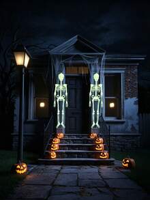 90cm Fluoreszierende Halloween Skelett Dekoration, Ganzkörper leuchtendes verstellbares Gelenk Skelett, Kunststoff Horror Hängedekoration, geeignet für Innen-/Außenbereich Garten, Terrasse, fluoreszierend grüne Skelett Figur, wiederverwendbare Halloween Themen Veranstaltung Dekoration, Halloween Dekoration, Halloween Deko, Halloween Party Zubehör - mehrfarbig - Übersicht 4