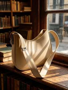 Tas Selempang Minimalis Warna Teh Susu Lembut, Kulit Halus dan Lentur dengan Desain Bentuk Bulan Sabit, Tali Lebar untuk Kenyamanan, Cocok untuk Perjalanan Sehari-hari dan Acara Santai, Kemewahan yang Sederhana, Menciptakan Suasana Santai - MultiWarna - View 11