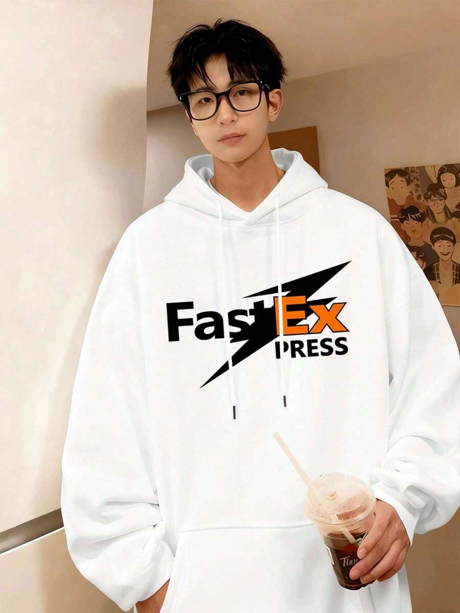 Young Men Fashion Letter Graphic Pullover Hoodie Daily Wear,Anime Graphic Oversized Hoodie Men Hop Streetwear - 白色的 - 查看 1