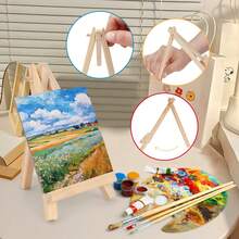 Mini Canvas Easel Set, For Painting Small Artworks, Blank Painting Board, Desktop Wooden Art Display Stand And Canvas Panel, Foldable Mini Triangular Easel, Suitable For Painting Party Crafts, Birthday Party, Back To School, Valentine's Day Gift - Multicolor - View 4