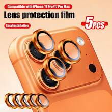 5pcs Ultra-Clear Tempered Glass Camera Lens Protector - Fit For IPhone 17 Pro Max/17 Pro/17 Air/17, 16 (6.1 Inch) And 16 Plus (6.7 Inch), 9H Tempered Glass Metal Independent Ring Protective Case, High Definition Transparent, Fit For IPhone 15 Pro Max, 14 Plus, 13, 12, 11, 15 Pro, 15 Plus, 14 Pro - Perfect Fit, Scratch-Resistant Protective Case (5pcs, Orange) - Orange - View 20