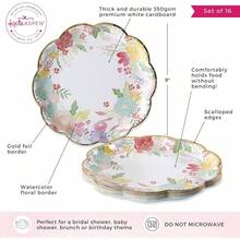 Garden Blooms 9 pulgadas Platos de papel decorativos de alta calidad Suministros de 350 g/ de peso, juego de 16 - Perfecto para bodas, brunch de novia, shower - 9 pulgadas. Platos de papel - Ver 8