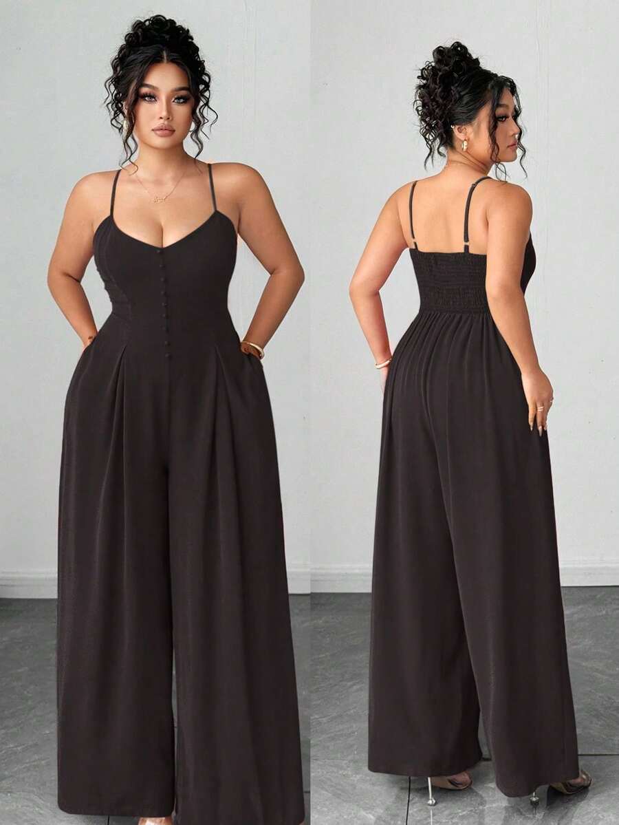Mono elegante con estampado floral y tirantes ajustables para mujer talla, elegante y con estilo para principios de primavera - Marrón - Ver 1