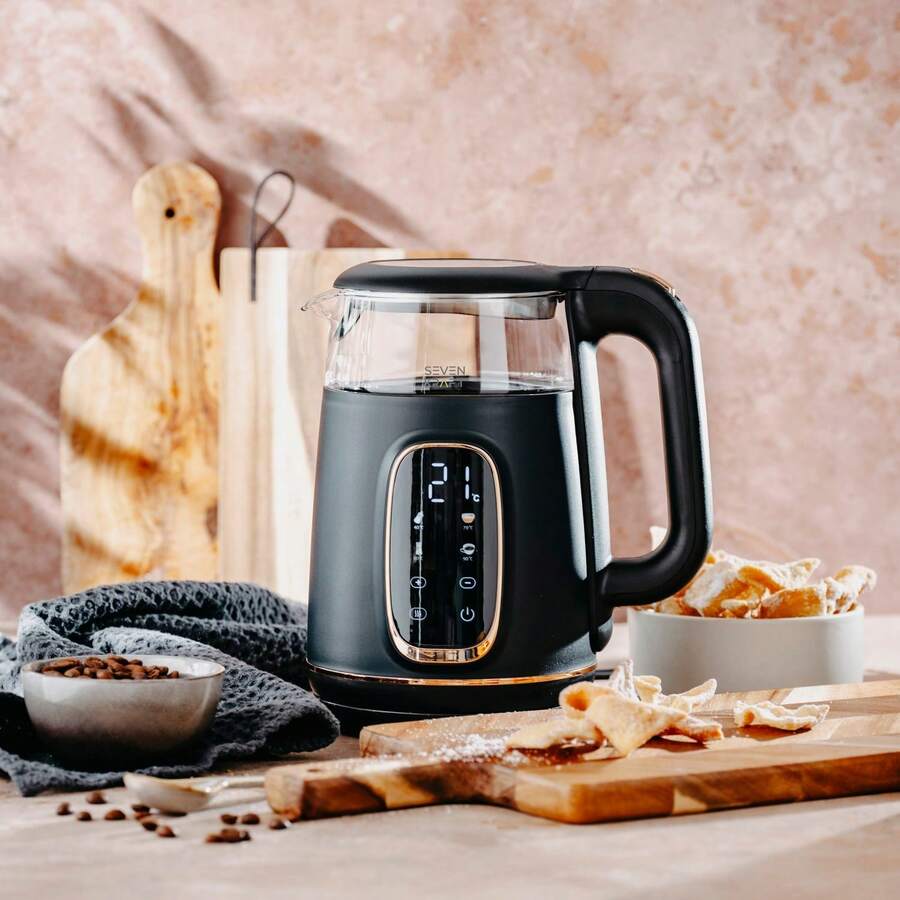 Adler Electric Kettle Temperature Control Kettle Glass Kettle 1.7L 2200W Touch Panel LED Display 40-100°C 5 Temp Settings 2h Keep Warm Buzzer Auto Shut-Off Black Gold - EU E Type Plug(220-240V) - View 1