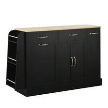 Aparador moderno com várias gavetas, unidade de armazenamento com compartimento para lixo e porta-temperos externo para sala de jantar, sala de estar e cozinha (preto) - Preto - Ver 8