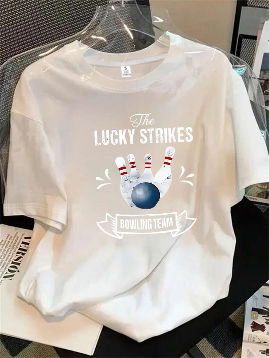 Top de mujer de manga corta y cuello redondo con estampado de drones y rayas, apto para todas las estaciones. - Blanco - Ver 1