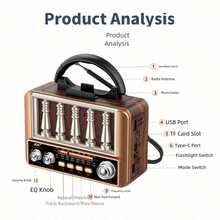 Retro Portable Wireless Radio - AM/FM/SW With USB Charging, Antenna, AUX And TF Card Playback, Wireless Connection, Suitable For Home And Outdoor Use, Perfect Gift, Battery Capacity: 1200mAh - View 4