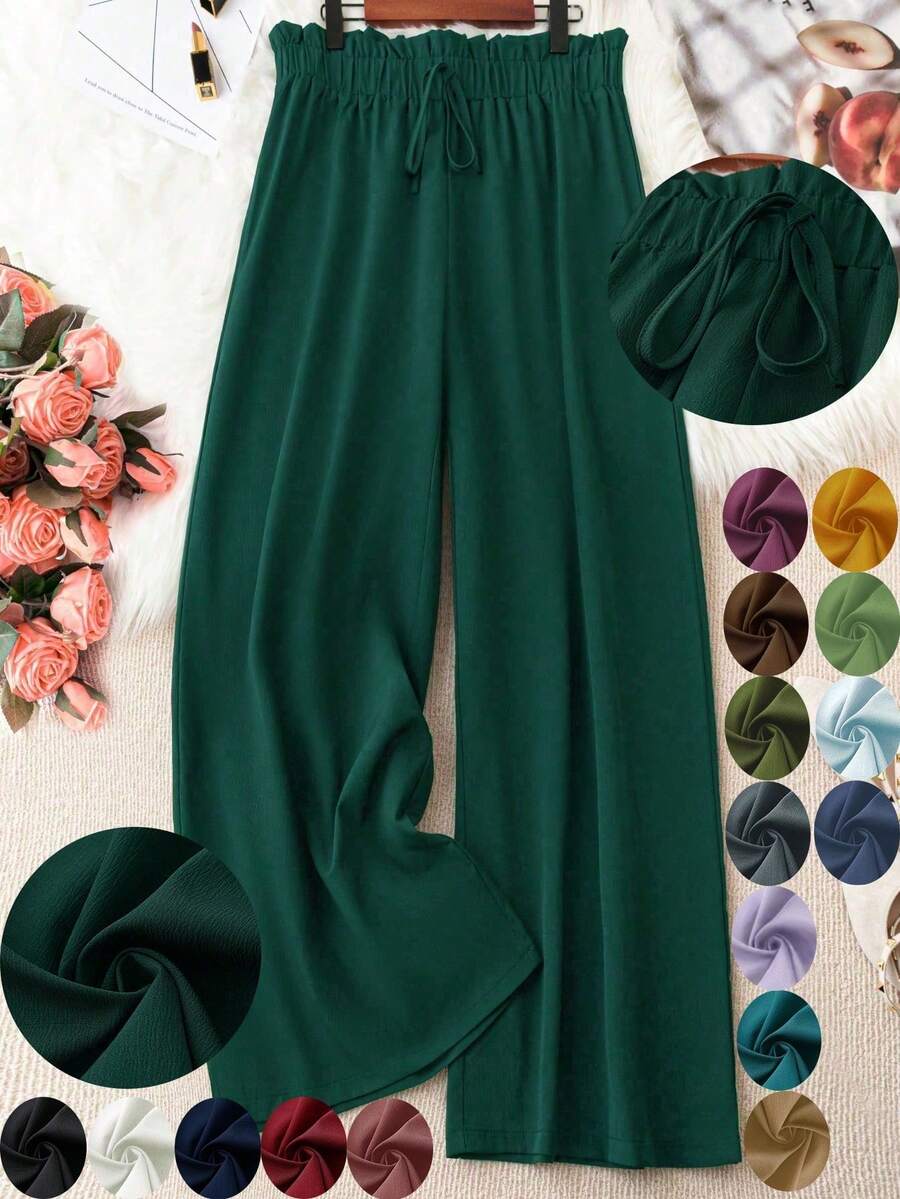 Retro Plus Size Women'S Valentine'S Day Allover Print Woven Wide Leg Pants, Regular Fit Casual Trousers, Summer, Rave, Spring Break, Boho Fall Cloth For Women Capri For Women Beach Outfit For Woman Y2K Clothing Women - 墨綠色 - 查看 1