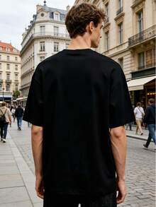 100% Cotton. Casual Short Sleeve Printed T-Shirt. 1pacTS Solid Black Portrait Graphic T-Shirt, Heat Transfer Print, Crew Neck, All Seasons, Regular Fit, Suitable For Concerts, Valentine's Day Gifts For Couples, Pink, Unisex, Collection. Spring Summer Top - 黑色 - 查看 2