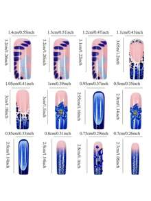 Long Square Glossy Artificial Nails With Design Pattern, Extra Long Fake Nails With Decorations, Suitable For Women - Multicolor - View 6