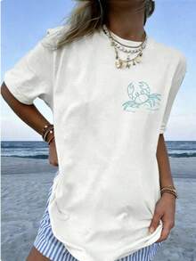 1 Piece Women's Graphic T-Shirt With "If You're In A Bad Mood, Please Go Back To The Beach" Print, 100% Cotton, Double-Sided Print, Casual Summer Style, Plus Size. | Clothing - 酒紅色 - 查看 2