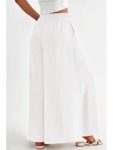 [Free Shipping]Women Wide Leg Pants Casual High Waist Floral Palazzo Pants For Women Flowy Lounge Boho Beach Trousers Pockets Women's Wide Leg - 白色 - 查看 7
