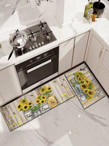 1pc Sunflower Kitchen Rug Mat, Rubber Material Kitchen Decor Sunflower Pattern, Farmhouse Style Anti-Fatigue Non-Slip Mat, Washable Standing Mat, Life Laugh Love Theme Kitchen Rug - Multicolor - View 7