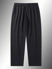 1pc Men's Plus Size Summer Casual Pants, Elastic Drawstring Waist, Straight Leg With Zipper Pockets, Suitable For Daily And Outdoor Wear - Black - View 5