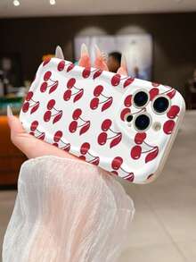 1pc Painted Cherry Pattern Phone Case Compatible With Honor, Apple 11/12/13/14/15/16 Series, Galaxy S22/S22+/S22 Ultra/S23/S23+/S23 FE/S23 Ultra/S24/S24 Plus/S24 Ultra/A35/A05s/A15/A53/A54/A05/A51/A55/A56/A71/A72/A73/A33/A32/A14 - White - View 3