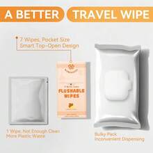 Travel Flushable Wipes, 8 Mini Packs, Lemon Citrus Plant-Based Wet Wipes For Adults, Septic, Gentle For Sensitive Skin & Hypoallergenic (Total 56 Wipes) - 檸檬柑橘 - 查看 7