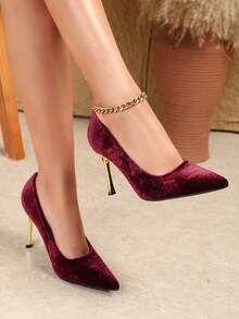 Women's Sexy High Heels Fashionable And Versatile Pointed Toe Stiletto Graffiti Shoes - 酒紅色 - 查看 2