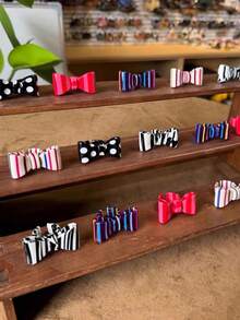 Y2K Black & White Polka Dot Chain Bow Ring, Colorful Striped Print Rings, Minimalist Personalized Daily Wear Rings For Women, Aesthetic - Multicolor - View 3