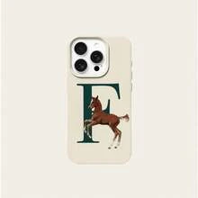 1pc TPU Material Minimalist Letter & Horse Pattern Phone Case, Compatible With IPhone 17 Pro Max/17/16 Pro Max/15/13/12/11, S20 FE/A15/S24/A55, Note 11/12/13 Pro, Full Coverage Anti-Drop Soft Protective Cover - White - View 5