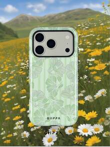 GIIPPA 1件淡綠色條紋背景配淡藍色與粉色邊緣清新花卉圖案設計，Phone 17 Pro Max 手機殼，相容於 Phone 16 Pro Max、15 Pro Max、14 Pro Max，韓式高端時尚趣味手機殼，相容於 11/12/13/14/15/16 Pro Max Plus，優雅設計適合男女，送給女友的完美禮物！ - 淺綠色 - 查看 5