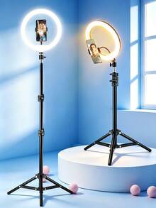 TOKQI 10-Inch LED Ring Light With 47.24-Inch Stable Tripod, Suitable For Photography, Video Shooting, Outdoor Live Streaming, Makeup, Compatible With All Smartphones - Black - View 2