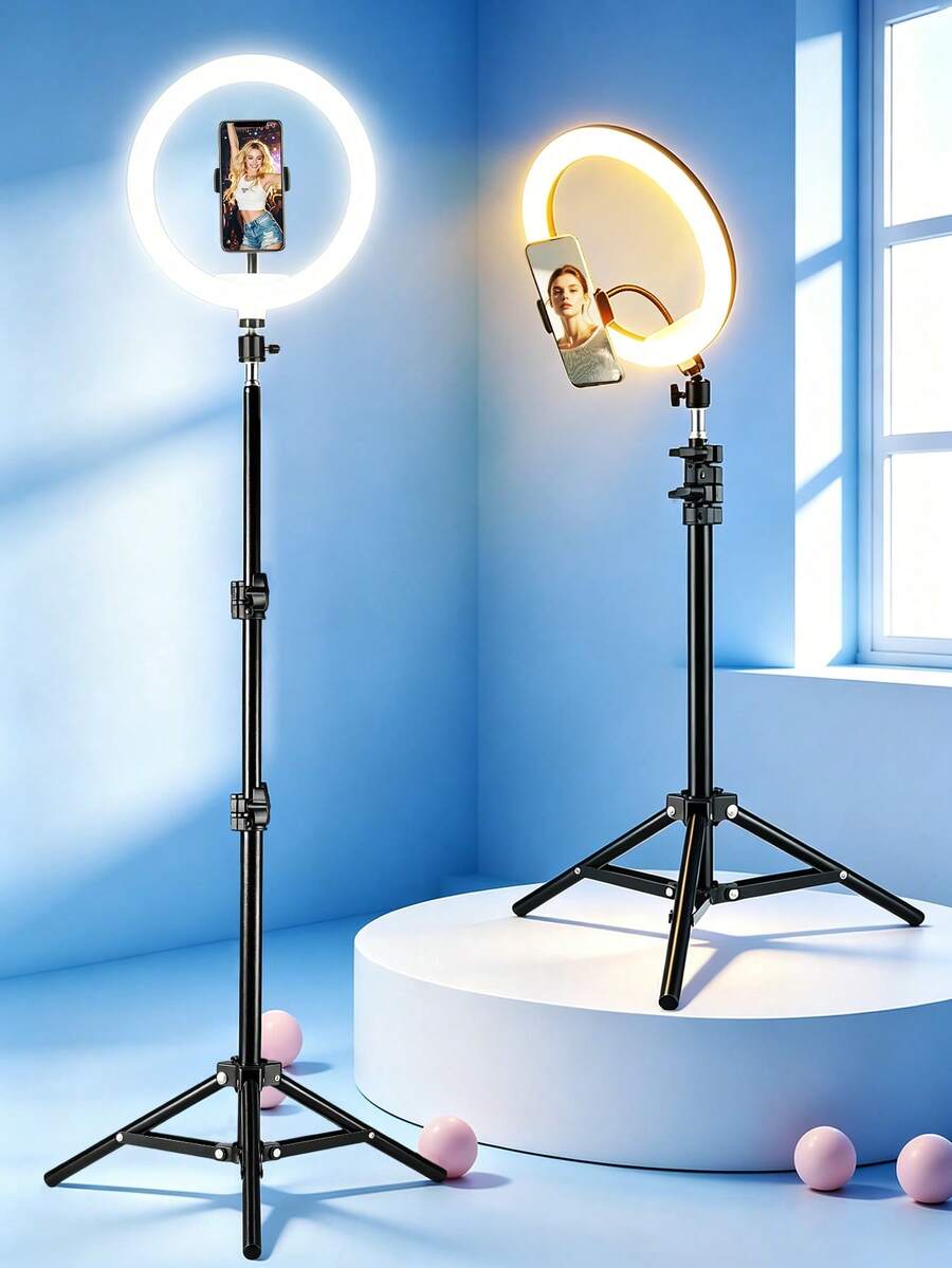 TOKQI 10-Inch LED Ring Light With 47.24-Inch Stable Tripod, Suitable For Photography, Video Shooting, Outdoor Live Streaming, Makeup, Compatible With All Smartphones