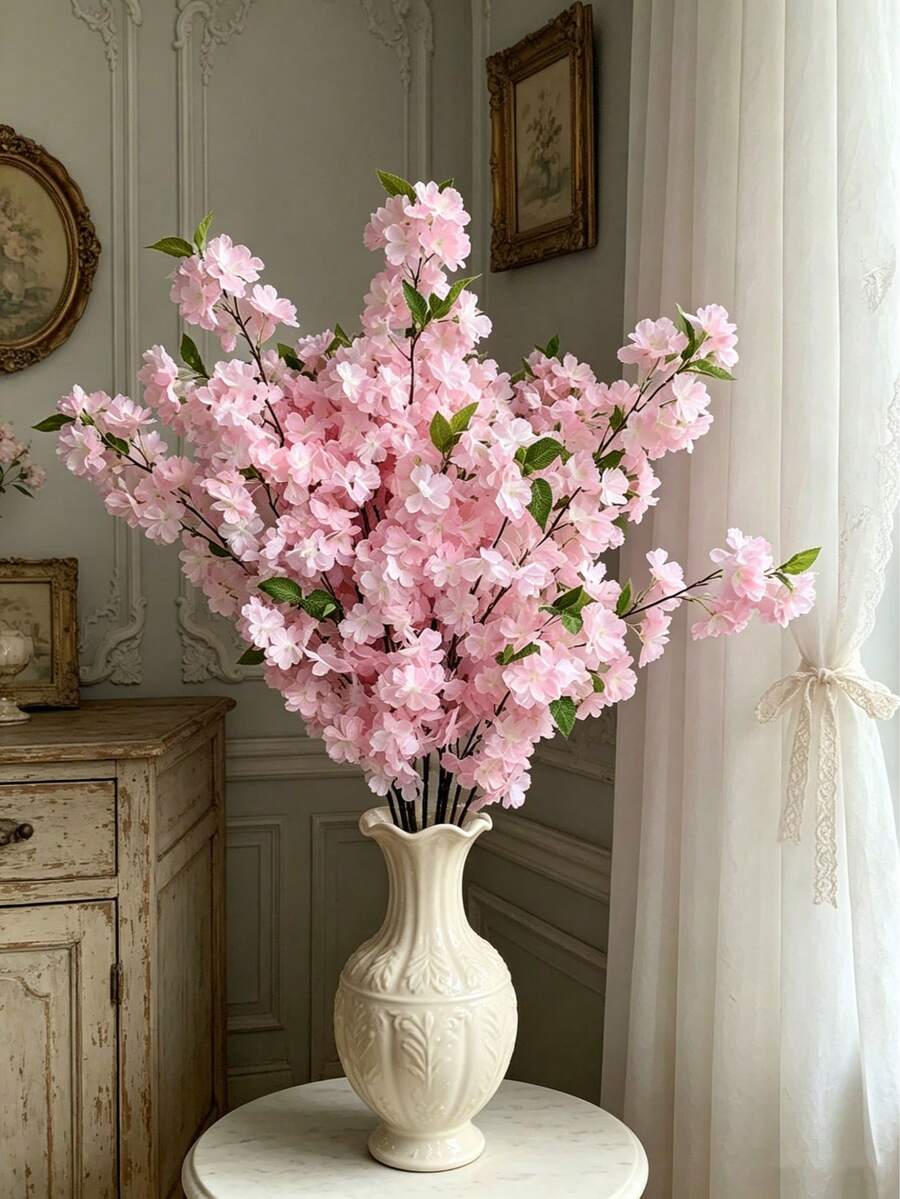 2/3/4/5/7pcs Artificial Sakura Flower Branches - Suitable For Tall Vase Decor - Fake Floral Set For Wedding, Party, Home Decoration - Multicolor - View 1