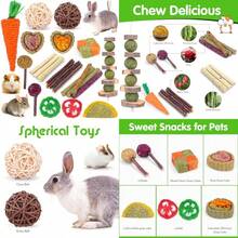 Bunny Teys For Rabbits Hamster/Guinea Pig Toys Natural Timothy Hay Sticks Chew Treats And Balls For Rabbit, Bunny, Chinehila, Guirea Pig, Hamster, Rabbit Teeth Care - 24PackSet - View 1