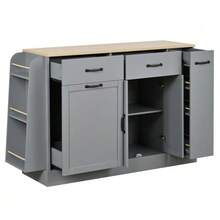 Modern Sideboard With Multiple Drawers, Storage Unit With Bin Compartment And External Spice Rack For Dining Room, Living Room And Kitchen (Grey) - 灰色 - 查看 9