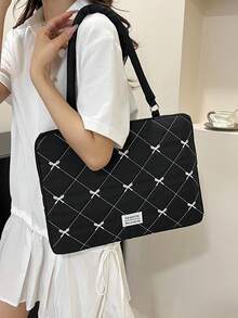 1個學生筆電包 11"/13"/15" 蝴蝶結印花休閒中性筆電肩背包 保護套小包 文件袋 筆電收納袋 11 13 15" 攜帶式筆電保護袋 相容MacBook、HP 適合女孩、青少年女孩與男孩 相容iPad Air 4 5 Pro 防震保護套 - 黑色 - 查看 9