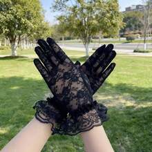 1 Pair Elegant Lace Fingerless Gloves, Suitable For Halloween And Valentine's Day - Multicolor - View 8