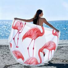 1pc Summer Flamingo Pattern Oversized Beach Towel, Round Beach Blanket, Home Decor, Suitable For Beach, Swimming Pool, Camping And Travel, Ultra Comfortable - Style5 - View 7