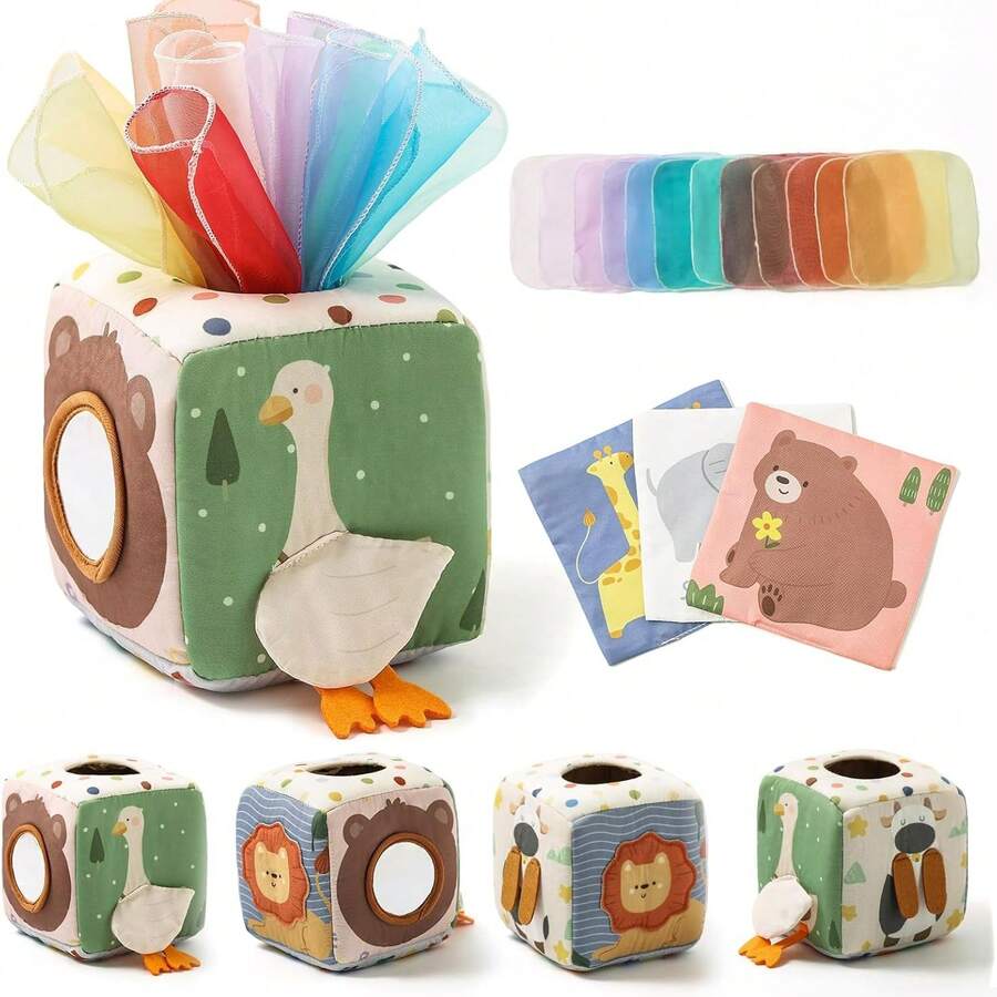 16PC Set Boys Girls Montessori Early Education Toys Fine Motor Skills Cartoon Animal Shape Recognition Colorful Multi-Play Box Tissue Box Simulation Toy - Multicolor - View 1