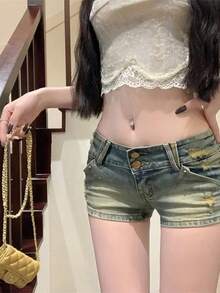 Women Denim Shorts - Blue - View 5