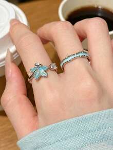 Set de 2 anillos ajustables con diseño minimalista de ola y estrella de mar, para mujeres, de uso fashionable y versátil para verano, viajes y uso diario - Juego de anillos - Ver 16