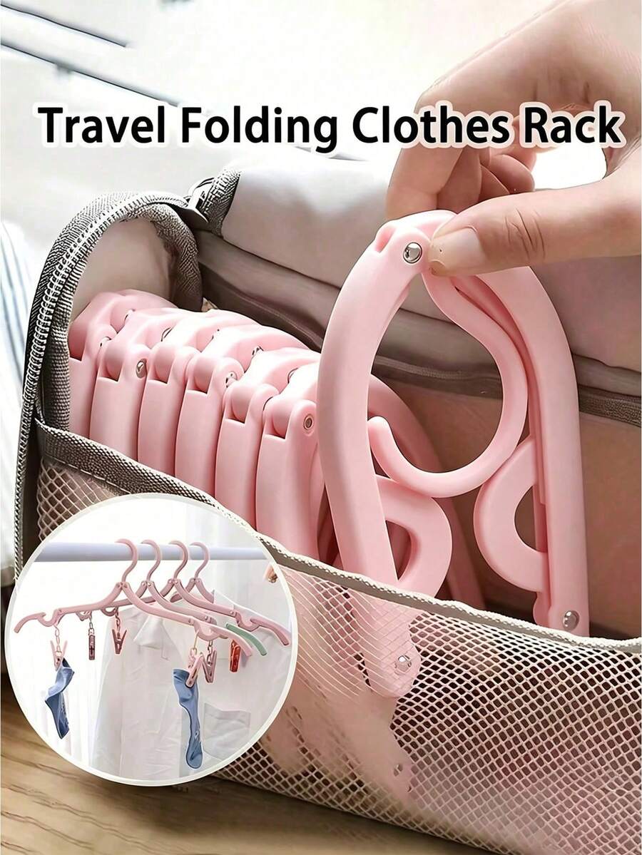1pc Pink Portable Foldable Travel Clothes Hanger, No Clips, Foldable Clothes Drying Rack, Anti-Slip Design, Suitable For Retail Stores, Essential Cruise Accessory