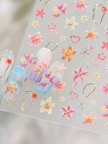 1片 5D夏季溫柔甜美風冰花美甲貼紙 Weet Vital Starflower 金屬邊框背膠式美甲裝飾貼花 DIY配件 - 彩色 - 查看 3