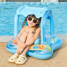 Flotador de Natación para Bebés, Flotador Inflable para Piscina con Protección Solar y Campana, Juguetes de Piscina de PVC con Dibujos Animados para Niños de 1 a 3 Años - 1 - Ver 7
