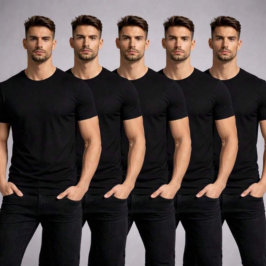 Set Of 5 Men's Basic Plain T-Shirts, 100% Premium Cotton - Kit 5 Black - View 1