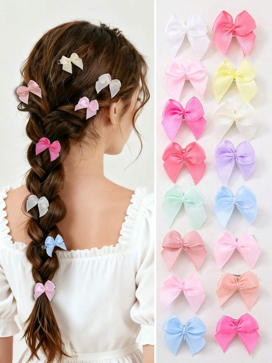 15pcs/Set Girls Bowknot Fabric Hair Clips, Princess Cute Bangs Hairpins, Random Color Daily Use Hair Accessories - Multicolor - View 1