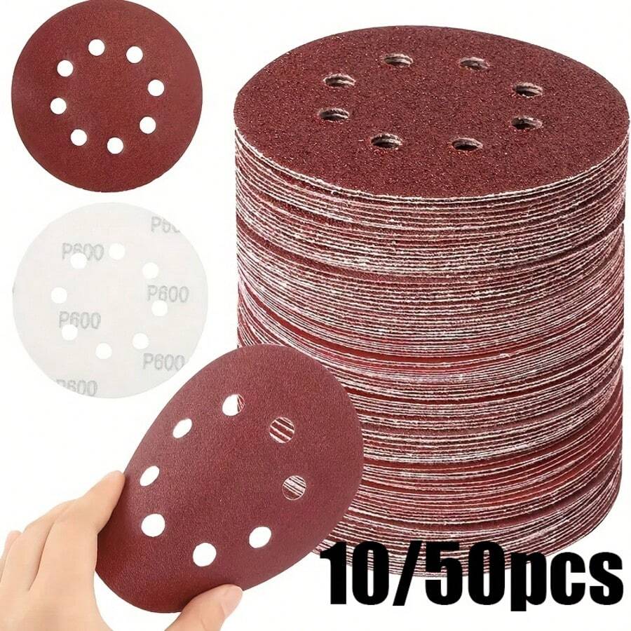 10/50片 125mm 砂紙盤 60/80/100/120/150/180/240/320/400/600/800/1000號 適用於5英吋8孔圓形底盤