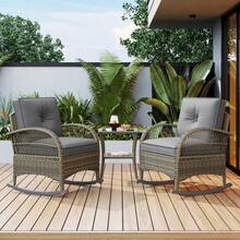 Rattan Balcony Set (3 Pieces), Grey Cushions, 160 Kg Load Capacity - Grey - View 4