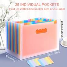 1pc | 25 Pockets | A4 Large Capacity Transparent Expandable Folder | Rainbow Theme Student Organizer | Holds Up To 2,000 Sheets | Suitable For Office, Home And School | Document And Receipt Storage Back To School Season,Back To School - Single Piece - View 7