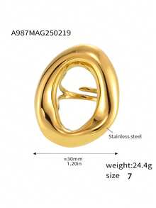 1 pieza Anillo de acero inoxidable con baño de oro, diseño geométrico hueco y redondo, accesorio de moda diario para mujer - Anillo ovalado - Ver 12