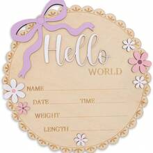 1pc Hello World Wooden Baby Birth Announcement Sign With Pink Bow, Newborn Sign For Hospital, Cloud Shape Floral Newborn Name Date Time Weight Length Board, Baby Girl Nursery Photo Prop Baby Girl Nursery Decor Photo Prop Keepsake - Small Lace - View 6