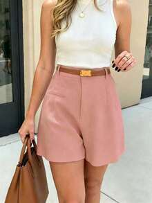 Solid Color Summer Casual Style Shorts, Versatile And Comfortable For Carrying - Pale Pink - View 1