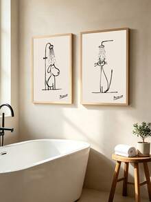 1/2 Stücke Picasso Poster Katzen Dusche Kunst Gemälde Hund Dusche Poster Linienzeichnung Hängende Bilder Lustiger Muster Bild Minimalistische Wandkunst Badezimmer Wanddekoration Festival Geschenk Ohne Rahmen - Cartoons - Übersicht 12